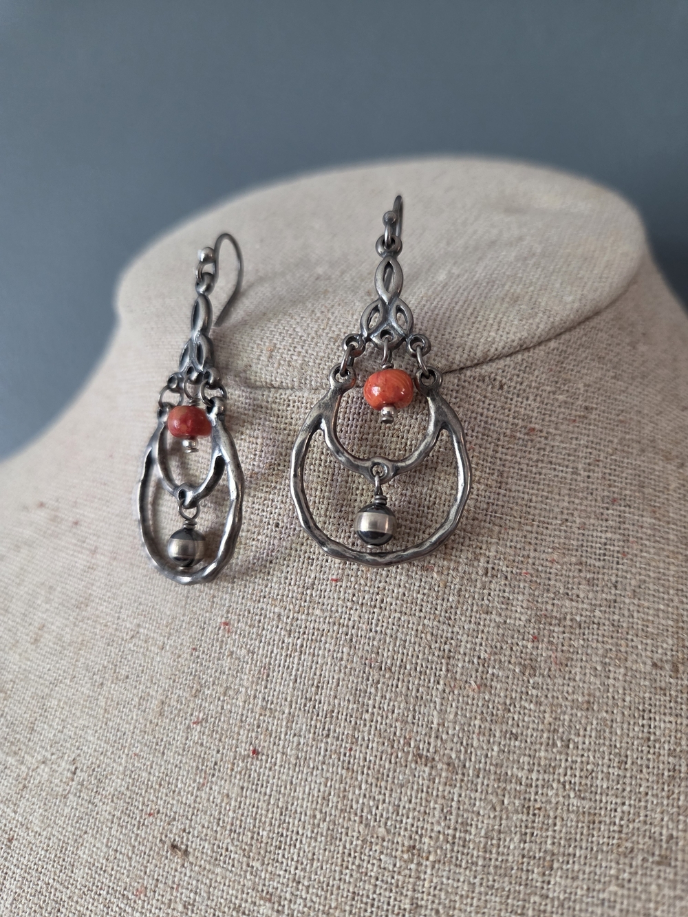 Silpada Sterling Silver And Sponge Coral Dangle Earrings Tribal Style Statement